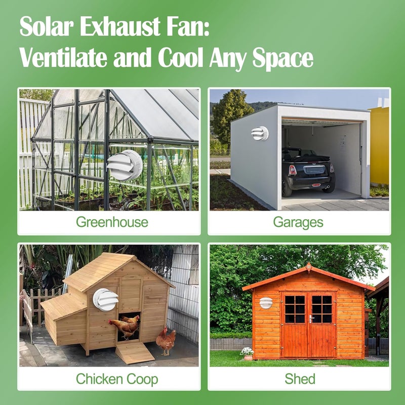 ecoCalm Solar Fan with Battery, 8" Solar Powered Fans for Shed with 25W Bifacial Solar Panel & Exhaust Fan for Greenhouse/Outside with Anti-backflow Valve - Image 5